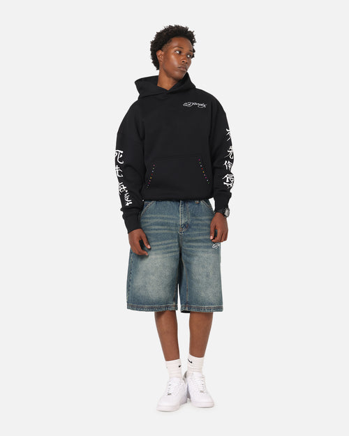 Ed Hardy Brave Hearts Jorts Washed Indigo