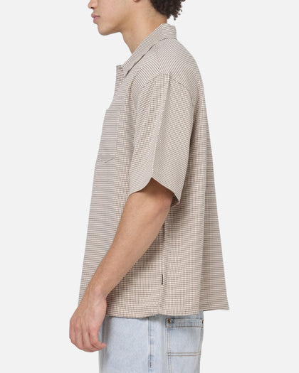 Carre Grid Short Sleeve Button Up Shirt Ecru Check