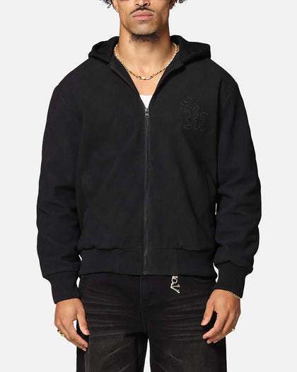 Saint Morta Gothic Hooded PU Bomber Jacket Black/Black