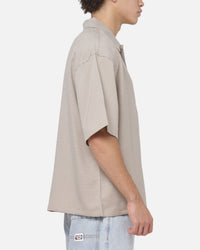 Carre Grid Short Sleeve Button Up Shirt Ecru Check