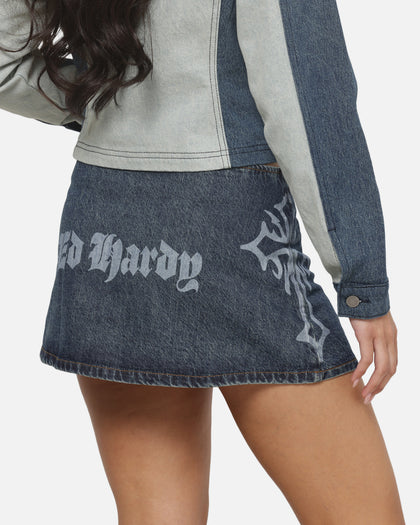Ed Hardy Women's Crossfire Wrap Skirt Mid Blue