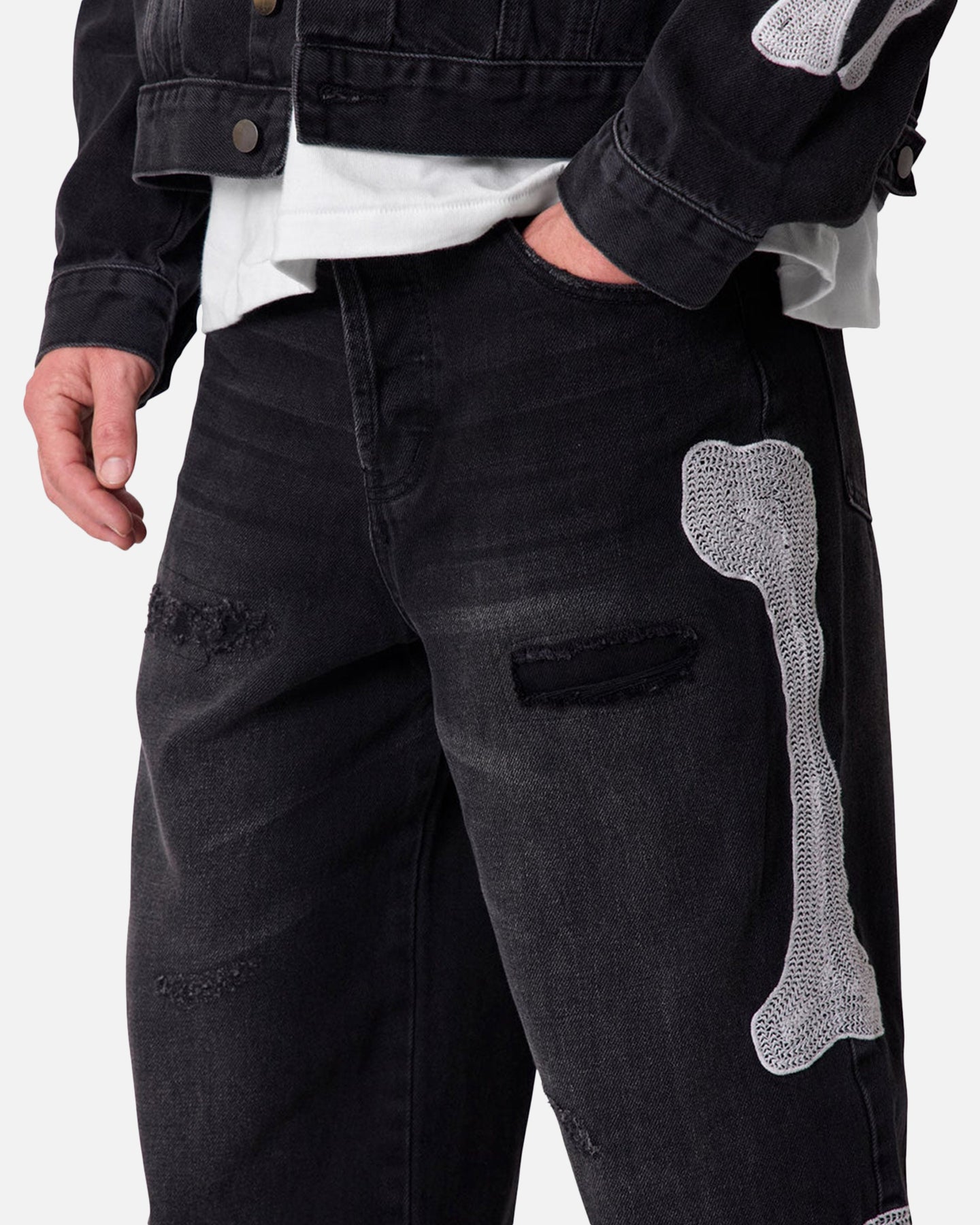 MNML Skeleton Baggy Denim Jeans Washed Black | Culture Kings US