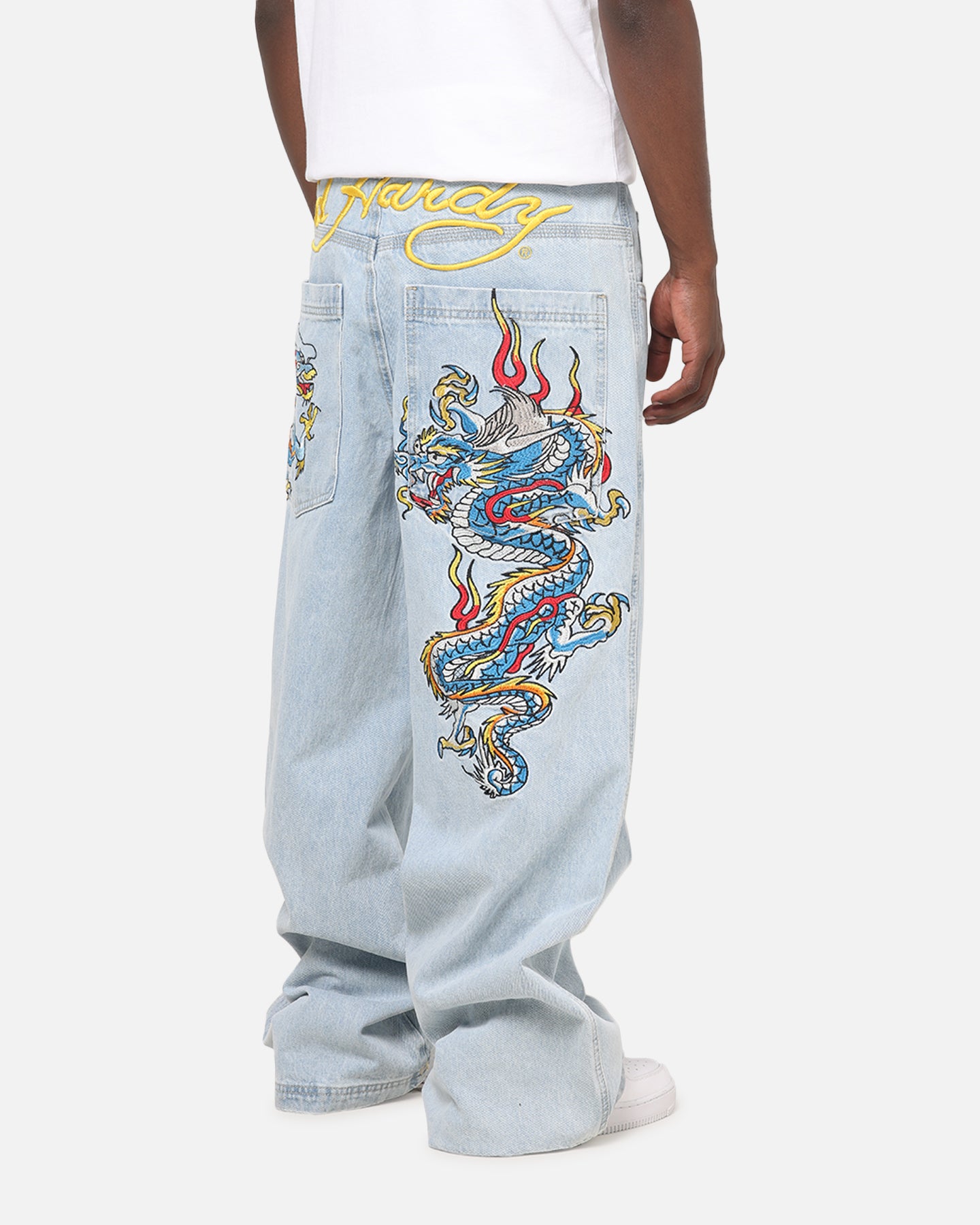 Ed Hardy Dragon Ultra Wide Leg Jeans Light Wash Blue | Culture