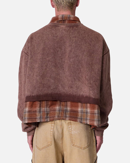 MNML Flannel Crew Pullover Sweater Brown