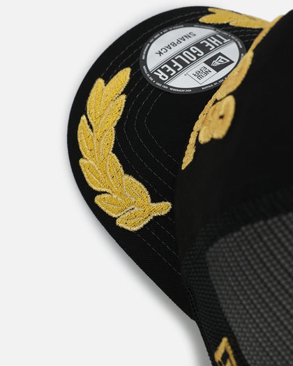 New Era Houston Astros 'Podium Pack' Pre-Curved Golfer Trucker Snapback Black/Metallic Gold