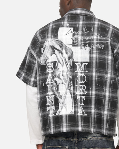 Saint Morta Dark Romance Layered Long Sleeve Button Up Shirt Black/White