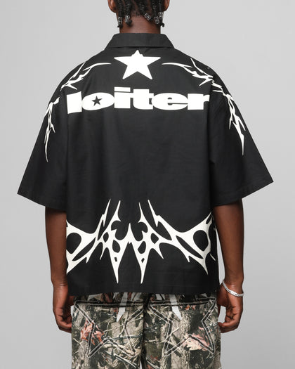 Loiter Cyber Zip Up Short Sleeve Shirt Black