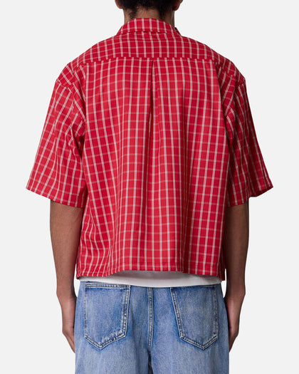 MNML Crispy Poplin Over Button Up Shirt Red Plaid