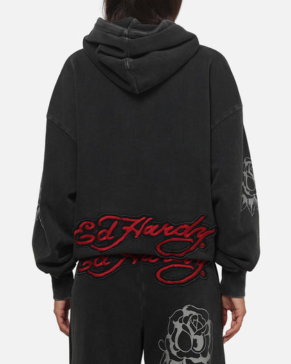 Ed Hardy Women's Rose Zip Hoodie Washed Black