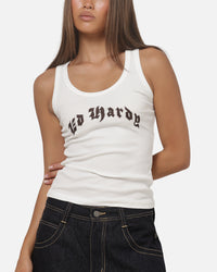Ed Hardy Women's Frayed Tank White
