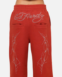 Ed Hardy Cyber Rhinestone Track Pants Red
