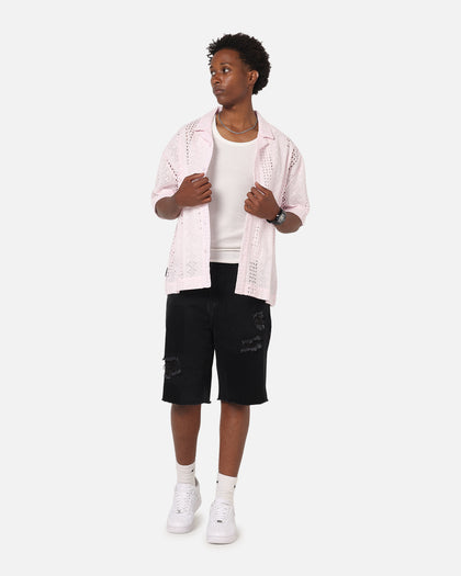 Saint Morta Crochet Button Up Shirt Pink