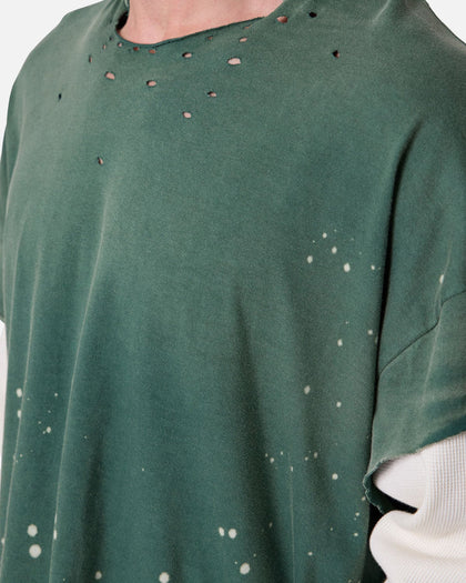 MNML Layered Distressed Painted Long Sleeve T-Shirt Green