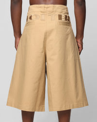 Loiter Wide Leg Chino Shorts Tan