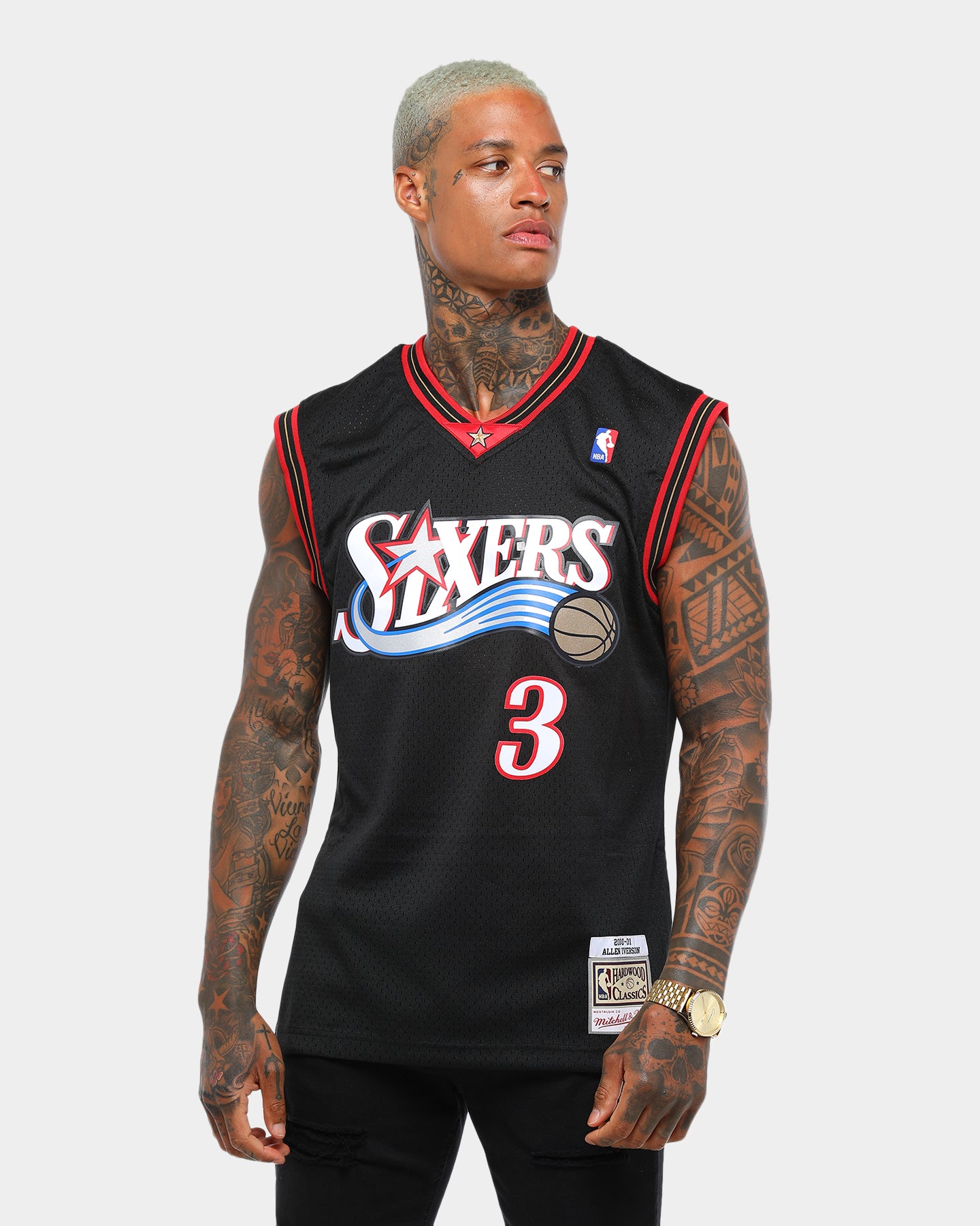 Allen Iverson 3 Sixers ジャージ ブラック メッシュ Mitchell & Ness Philadelphia 76ers Allen Iverson #3 Swingman