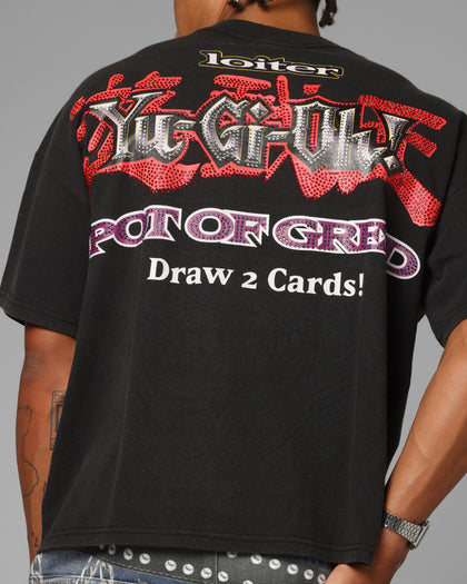 Loiter X Yu-Gi-Oh! Pot Of Greed Rhinestone T-Shirt Vintage Black