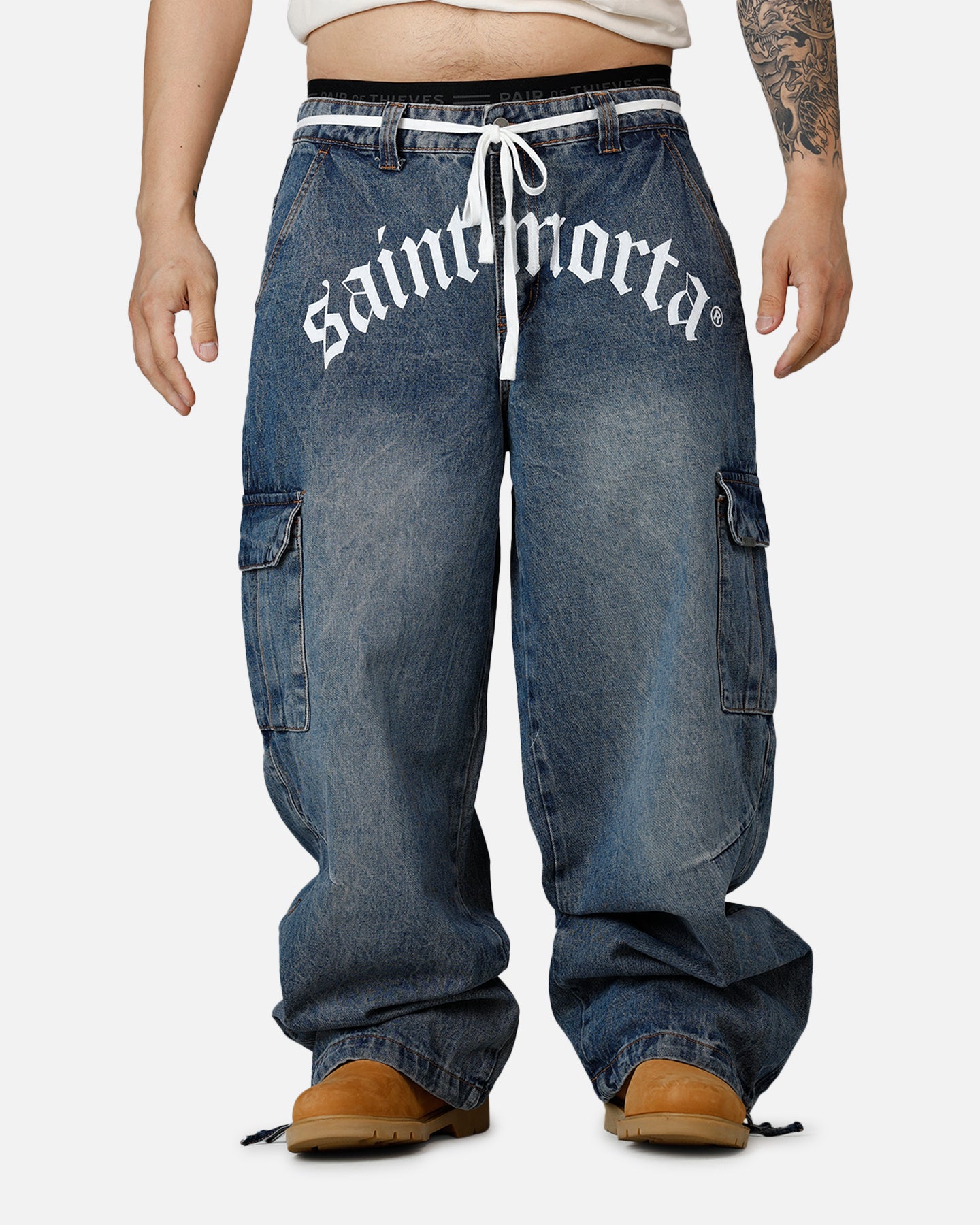 Saint Morta Gothic Denim Cargo Pants Dirty Denim | Culture Kings US