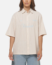 Vouseti Full Court Button Up Shirt Latte White Stripe