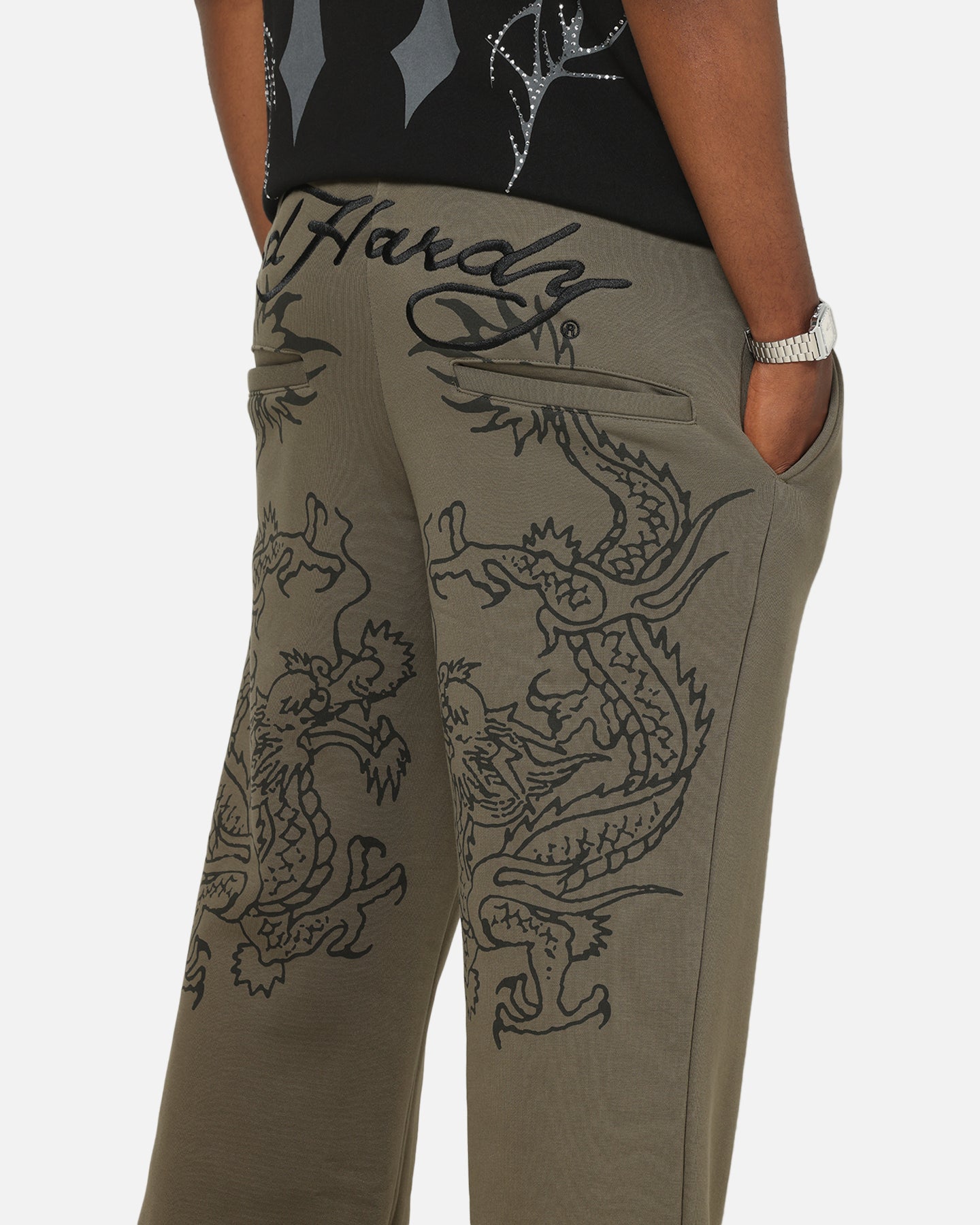 Ed Hardy Dragon Trackpants Washed Olive | Culture Kings US