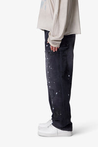 MNML Ultra Baggy Torn Fleur Double Knee Pants Washed Black