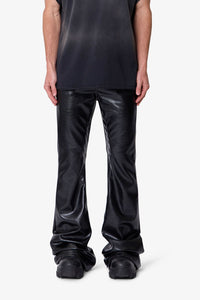 MNML Super Stacked Leather Pants Black