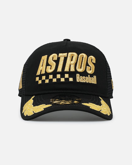 New Era Houston Astros 'Podium Pack' Pre-Curved Golfer Trucker Snapback Black/Metallic Gold