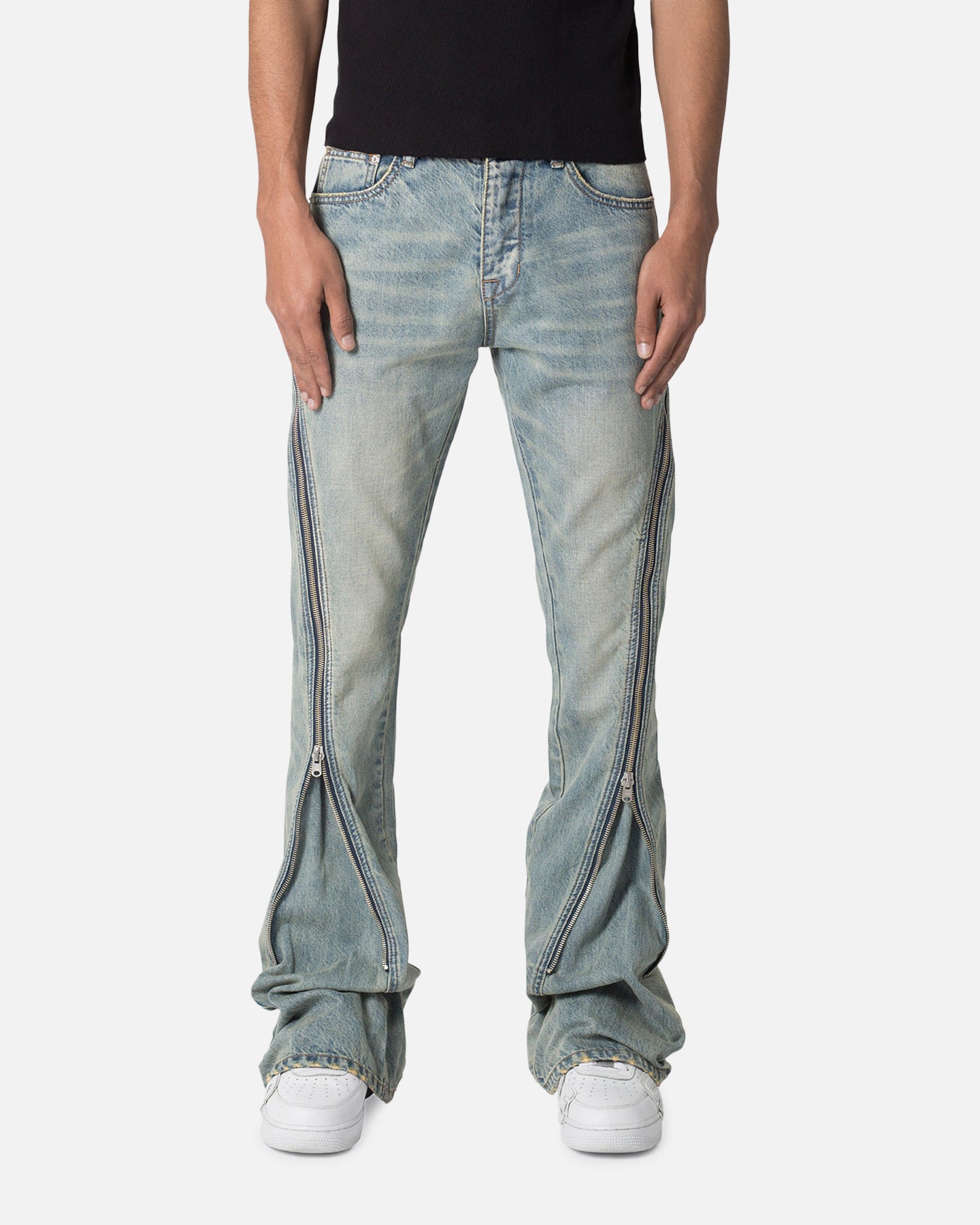 MNML D519 Zipper Flare Denim Jeans Vintage Blue | Culture Kings US