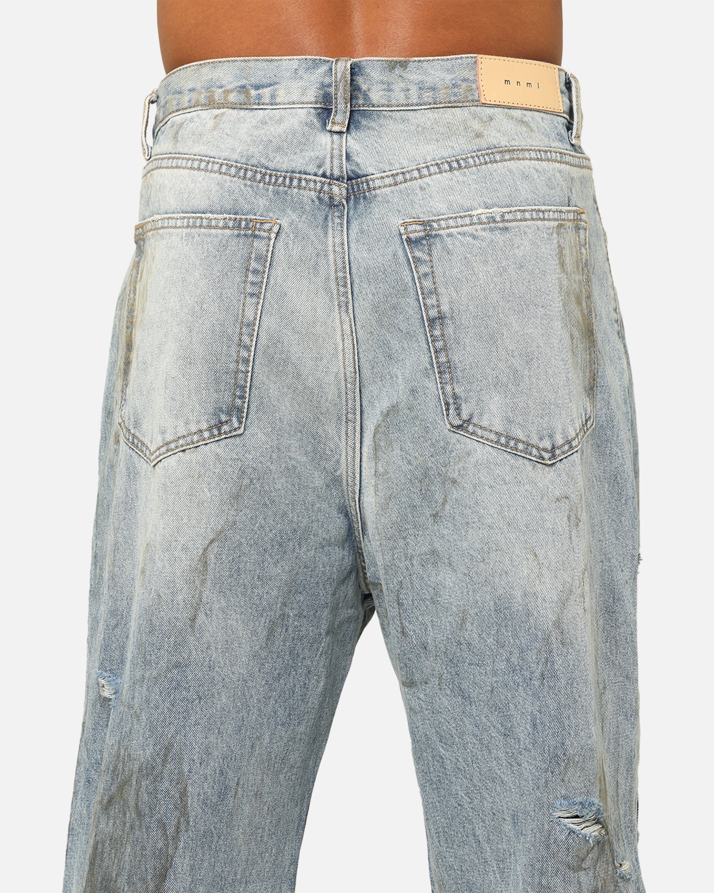 MNML Ultra Baggy Thrashed Denim Jeans Blue | Culture Kings US