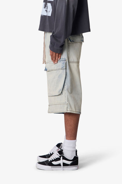 MNML Rave Cargo Denim Short Vintage Blue