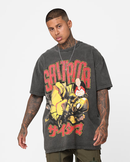 73Studio X One Punch Man Saitama Heavyweight Vintage T-Shirt Black Wash
