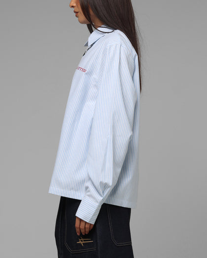 Loiter x Yu-Gi-Oh! Blue Eyes Button Up Shirt Blue Stripe