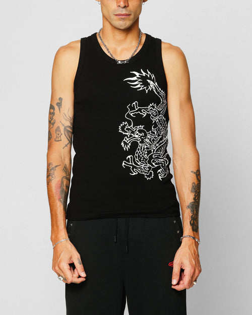Ed Hardy Dragon Ribbed Muscle Singlet Black
