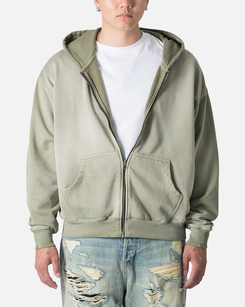 MNML Faded Basic Zip Up Hoodie Washed Olive | Culture Kings US