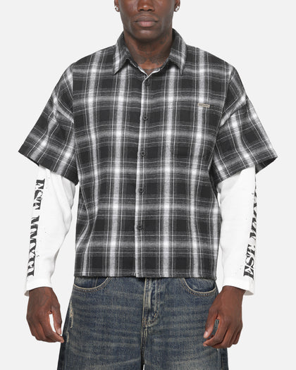 Saint Morta Dark Romance Layered Long Sleeve Button Up Shirt Black/White