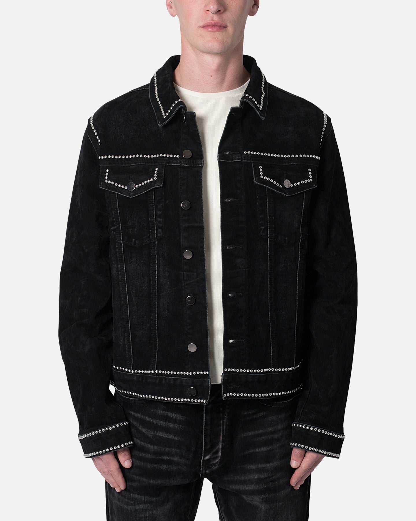 MNML Studded Suede Denim Jacket Black | Culture Kings US