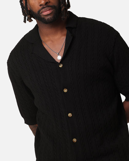 XXIII Terry Knit Button Up Shirt Black