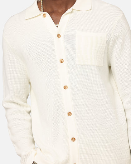 XXIII Zyair Knit Rib Long Sleeve Button Up Shirt Cream