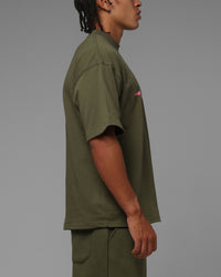 Loiter Hybrid Premium T-Shirt Olive/Pink