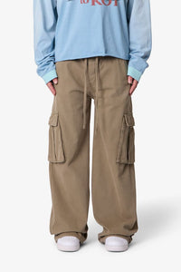 MNML Ultra Wide Twill Cargo Pants Olive