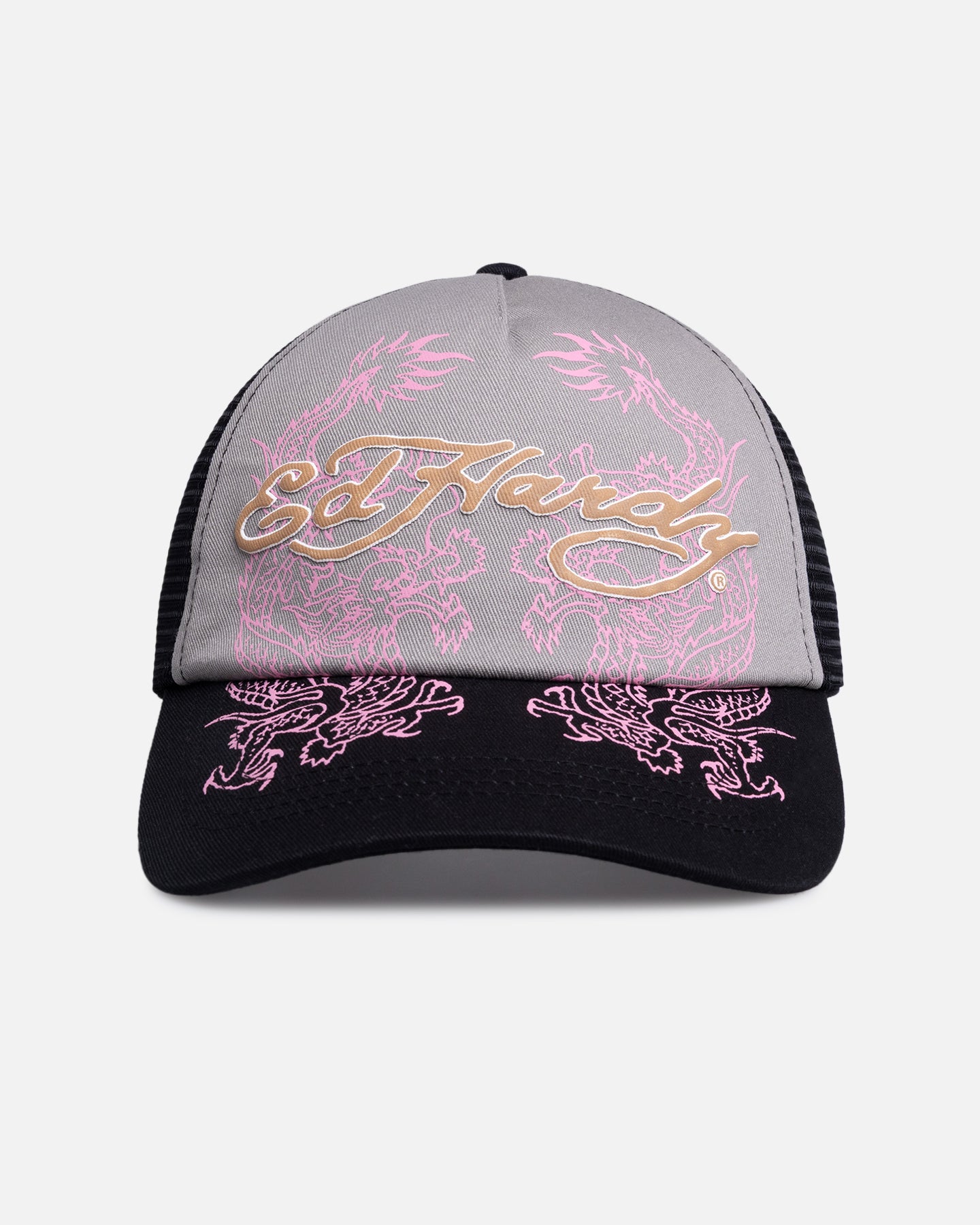 Ed Hardy Dragon Puffer Trucker Snapback Black/Pink | Culture Kings US
