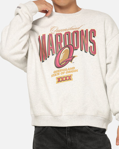Mitchell & Ness Queensland Maroon Graphic Crewneck Sweater Silver Marle