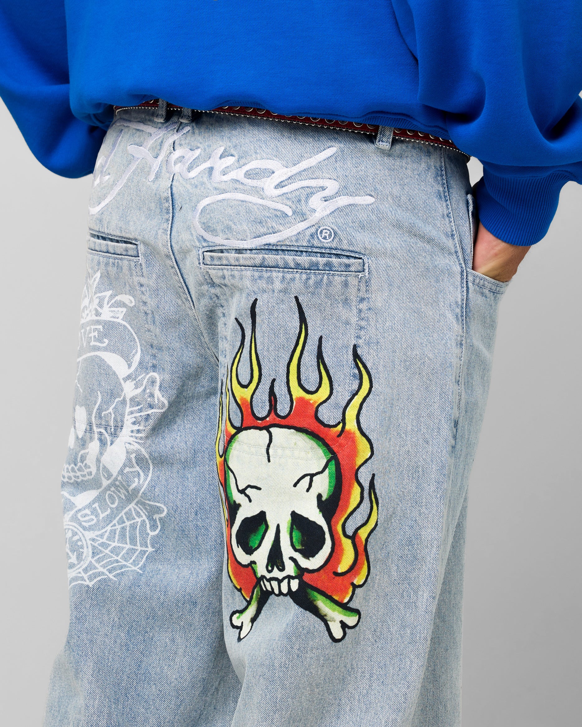 Ed Hardy Wide Leg Skull Jeans Light Blue | Culture Kings US