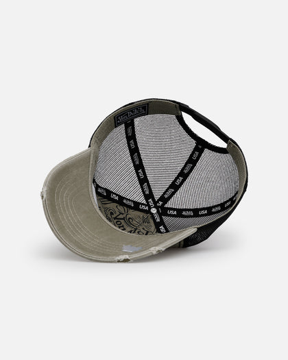 Von Dutch Washed Unstructured Trucker Snapback Washed Olive