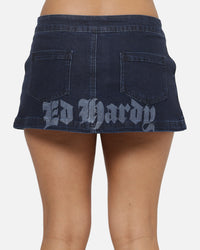 Ed Hardy Women's Waxed Denim Skirt Mid Blue