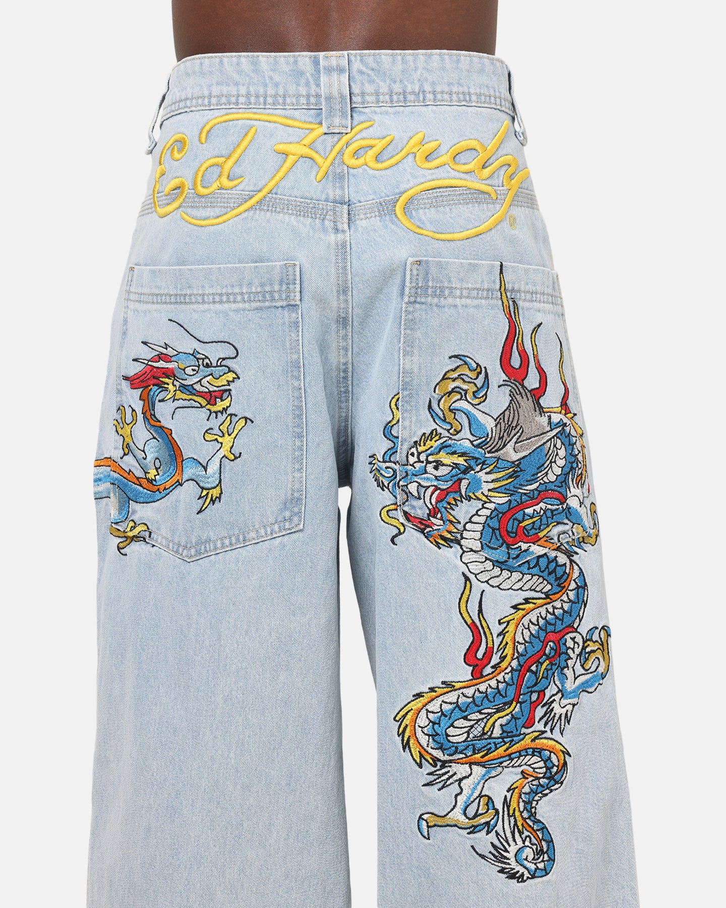 Ed Hardy Dragon Ultra Wide Leg Jeans Light Wash Blue | Culture