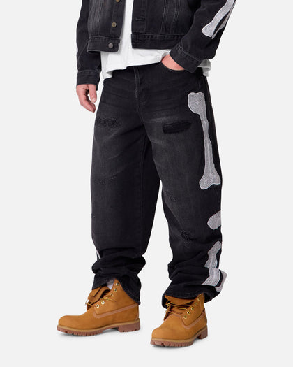 MNML Skeleton Baggy Denim Jeans Washed Black