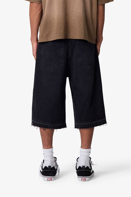 MNML Ultra Offset Button Denim Shorts Black