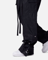MNML Straight Leather Snap Zipper Cargo Pants Black