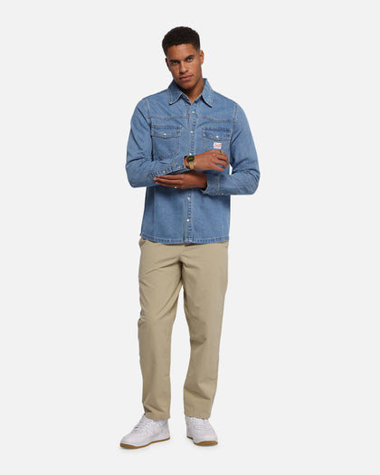 X-Large Denim Western Long Sleeve Shirt Mid Blue