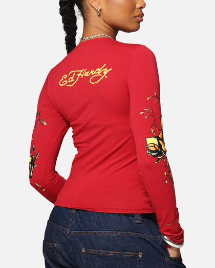 Ed Hardy Women's Divine Long Sleeve T-Shirt Red